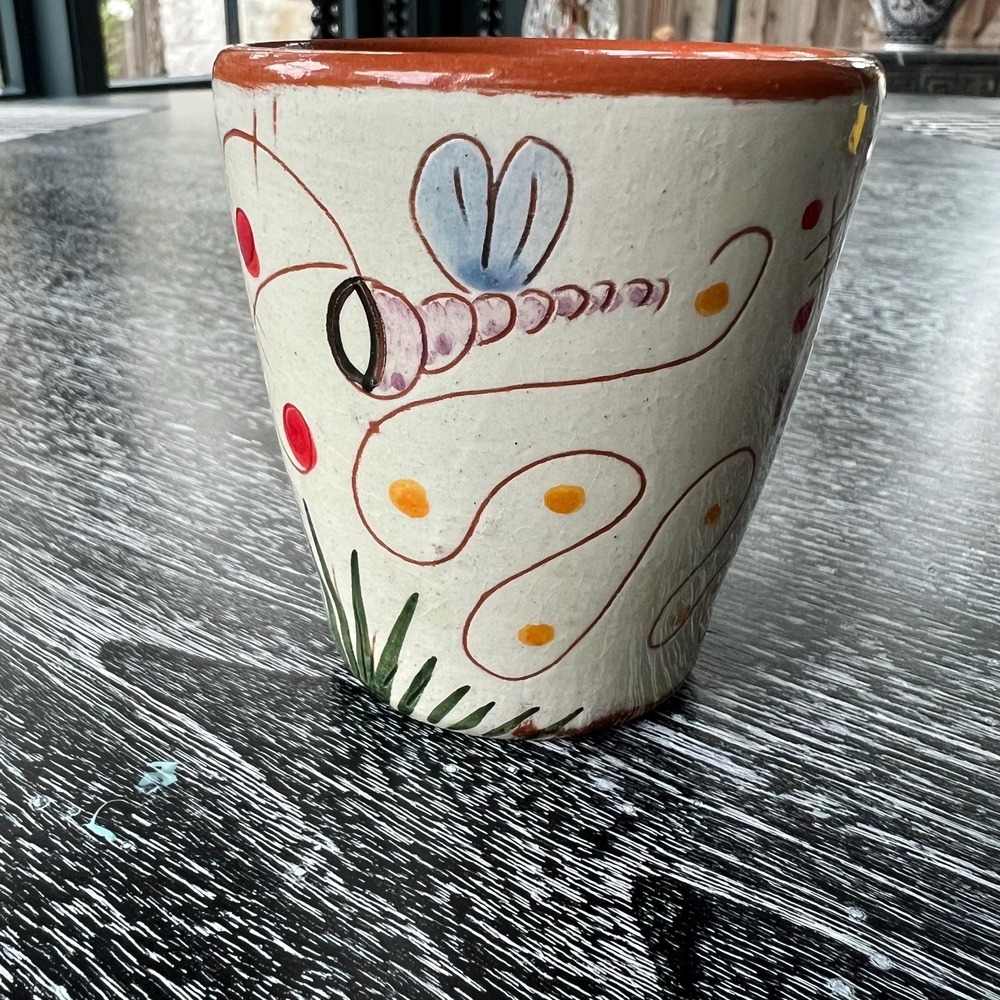 Handpainted and signed‎ Pig and Dragonfly Votive / Cup - Picture 2 of 7